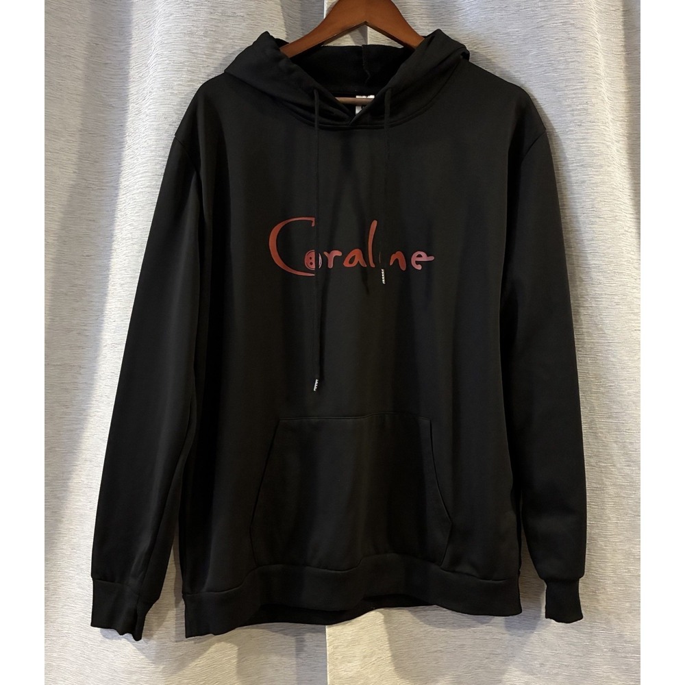Coraline Hoodie Mens XL Black Tim Burton Pullover Sweater Sweatshirt‎